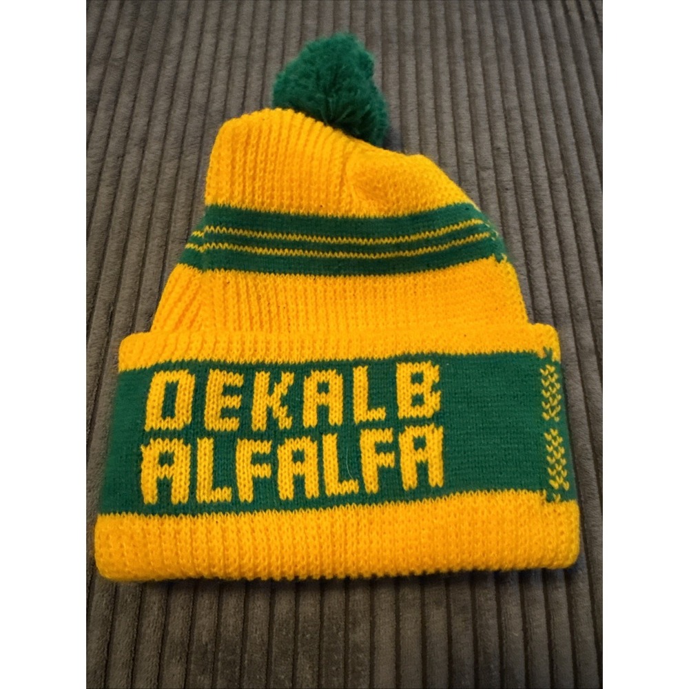 NOS RARE Vintage DEKALB Alfalfa Knit Pom Stocking Winter Ski Hat Cap Seed